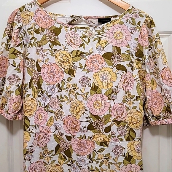 WHO WHAT WEAR WOMEN'S FLOWERS PRINT LINEN RAYON DRESS SHORT SLEEVE SZ L - Picture 10 of 10